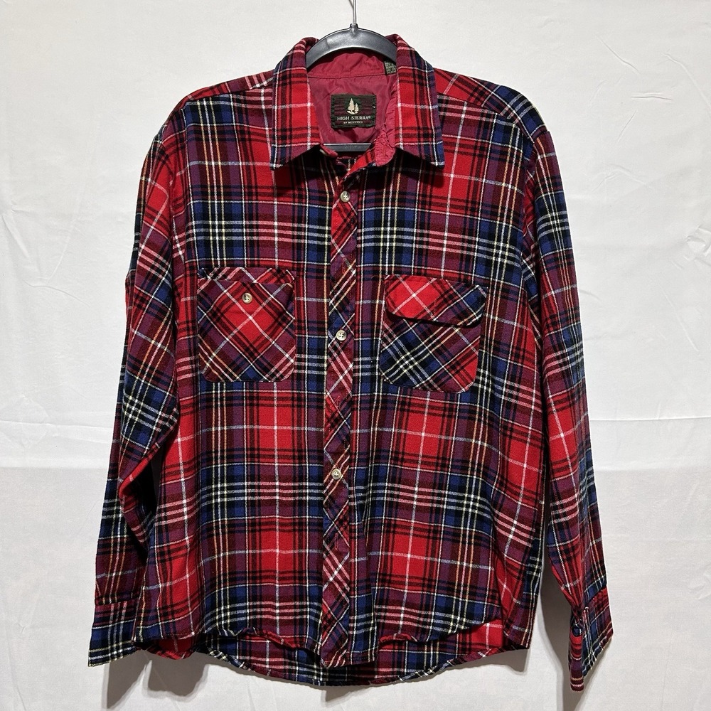 High Sierra By Mervyns Mens Red Plaid Shirt Vintage 100% Acrylic Size Large‎